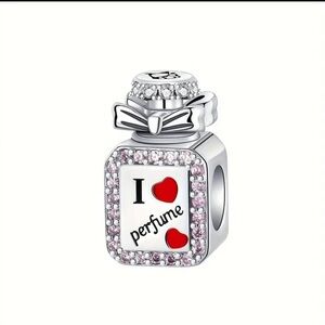 925 Sterling Silver Perfume Bottle Pandora Charm with Red Hearts